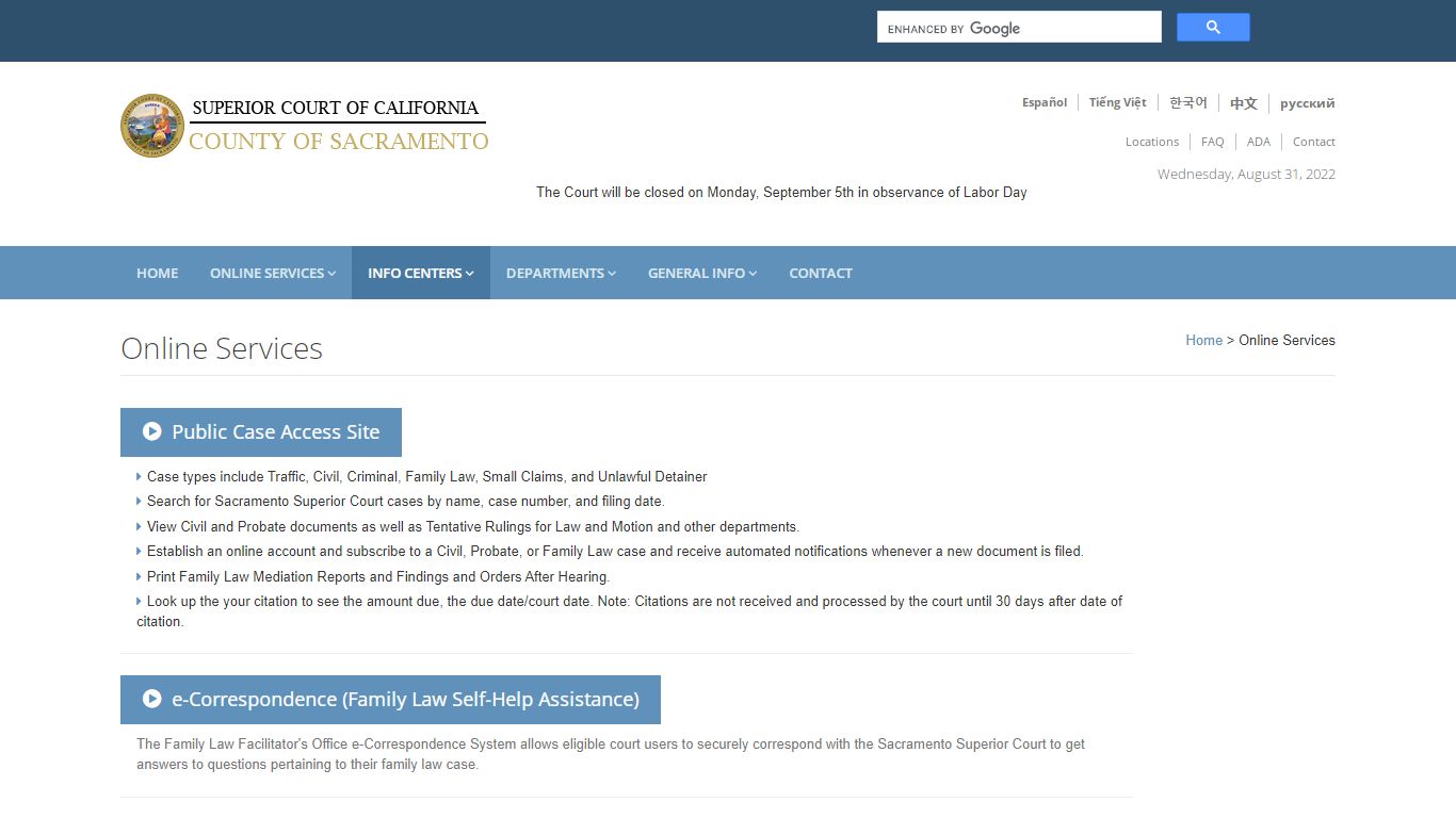Online Services: Sacramento Superior Court - California